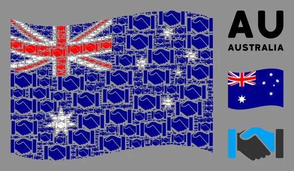 Waving Australia Flag Pattern of Acquisition Kézfogás ikonok — Stock Vector