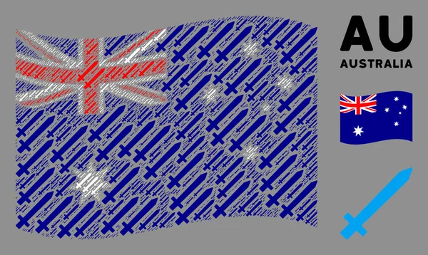 Ondeando Australia patrón de bandera de los elementos de la espada — Archivo Imágenes Vectoriales