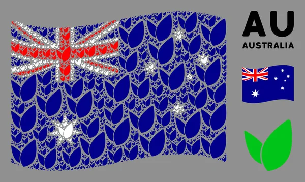 Waving Ausztrália zászló összetétele Floral Sprout tételek — Stock Vector