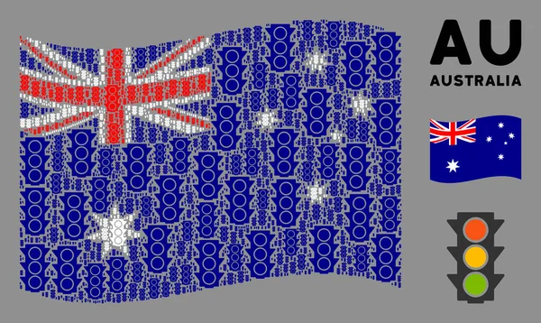 Integetett Ausztrália Zászló Mozaik közlekedési lámpák az ikonokon — Stock Vector