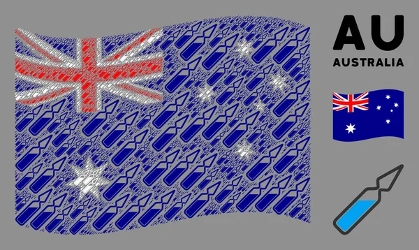 Integetés Ausztrália zászló kollázsa Ampoule elemek — Stock Vector