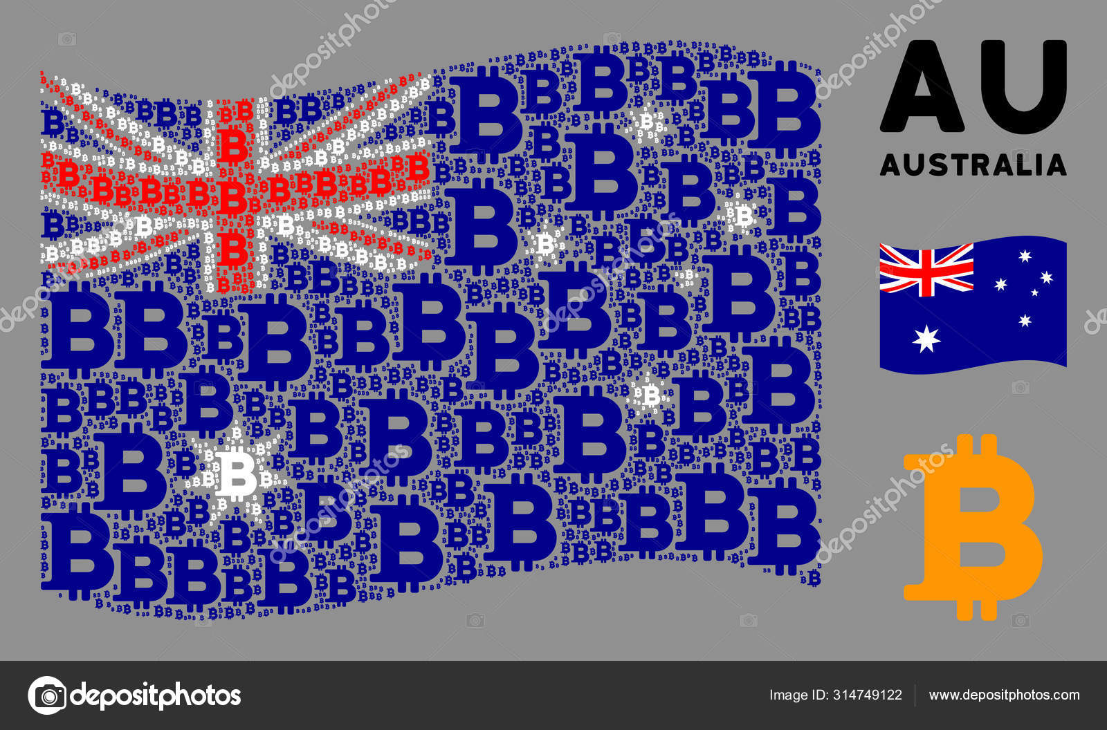 ビットコインアイテムのオーストラリア国旗構成の振動 ストック