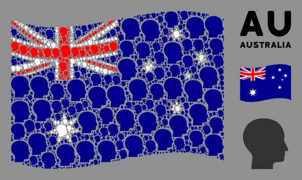 Integetés Ausztrália zászló minta emberi fej ikonok — Stock Vector