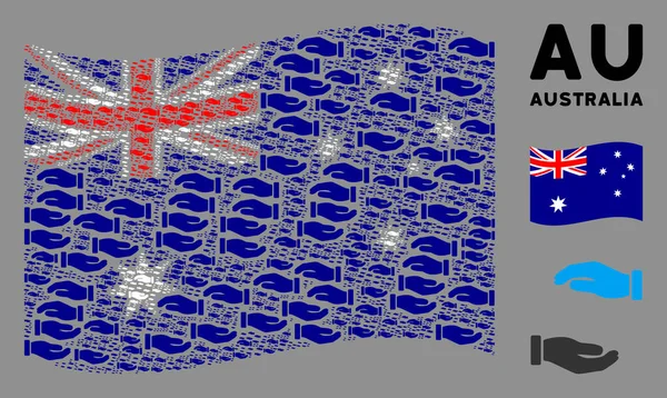 Schwenken australische Flagge Mosaik von Pflegehänden — Stockvektor