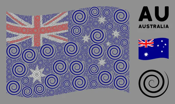 Integetés Ausztrália zászló összetétele Whirl ikonok — Stock Vector
