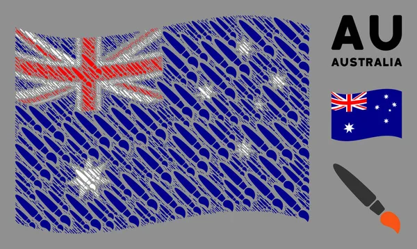Waving Ausztrália zászló összetétele Brush ikonok — Stock Vector