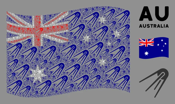 Sventolando l'Australia Bandiera Mosaico delle prime icone satellitari — Vettoriale Stock