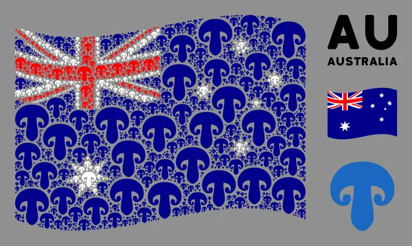 Размахивая флагом Австралии, коллаж грибных икон Шампиньона — стоковый вектор