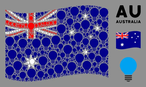 Integetés Ausztrália zászló Mozaik elektromos izzó elemek — Stock Vector