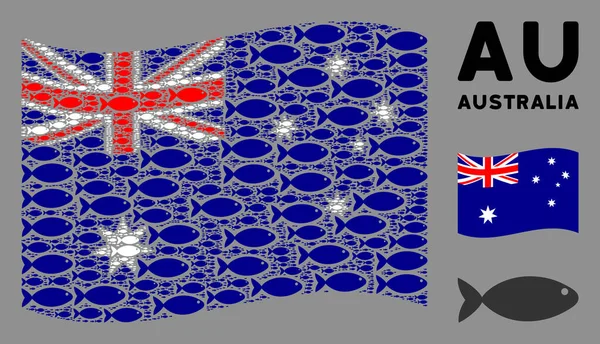 Integetés Ausztrália zászló kollázs hal ikonok — Stock Vector