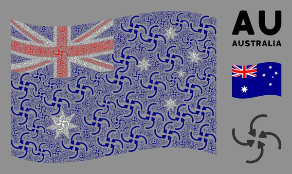 Waving Australia Flag Composition of Vortex Arrows Items — Stock Vector