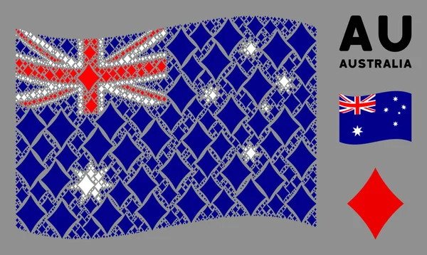 Waving Ausztrália zászló kollázs gyémánt öltöny ikonok — Stock Vector