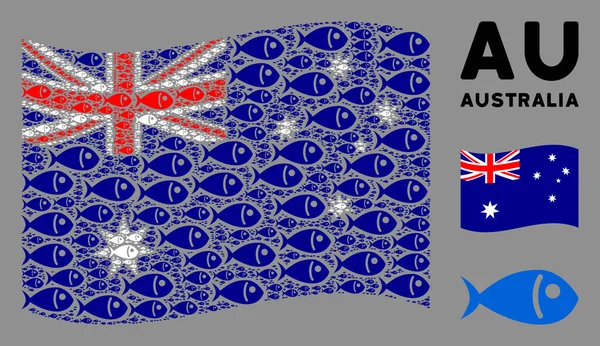 Ondeando patrón de bandera de Australia de los artículos de pescado — Archivo Imágenes Vectoriales