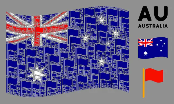 Integetés Ausztrália zászló Mozaik integető zászló ikonok — Stock Vector