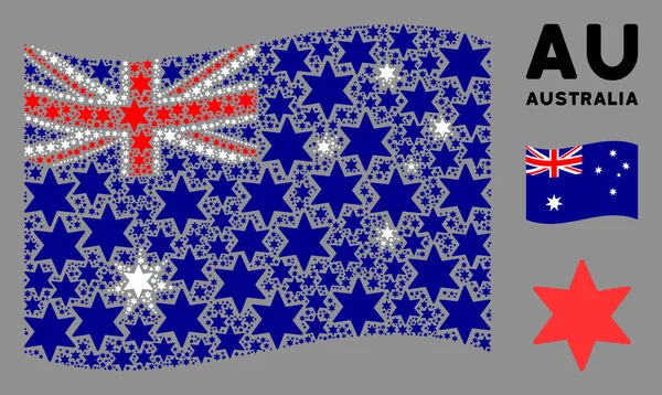 Schwenken australische Flagge Zusammensetzung von Feuerwerkskörpern — Stockvektor