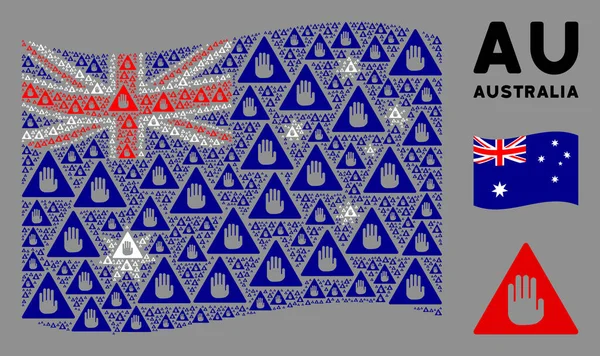 Schwenken australische Flagge Mosaik von Warnhinweisen — Stockvektor