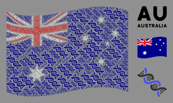 Integetés Ausztrália zászló összetétele DNS spirál ikonok — Stock Vector