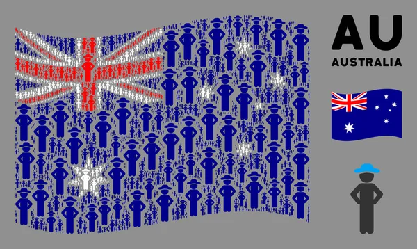 Waving Australia Zászló összetétele Gentleman Akimbo Icons — Stock Vector