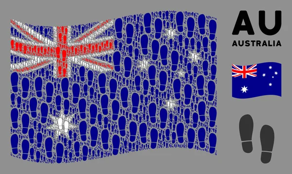 ブーツの足跡のアイコンのオーストラリアの旗モザイクを振る — ストックベクタ