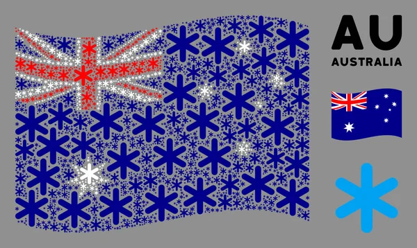 Zwaaien Australië vlag patroon van sneeuwvlokken iconen — Stockvector