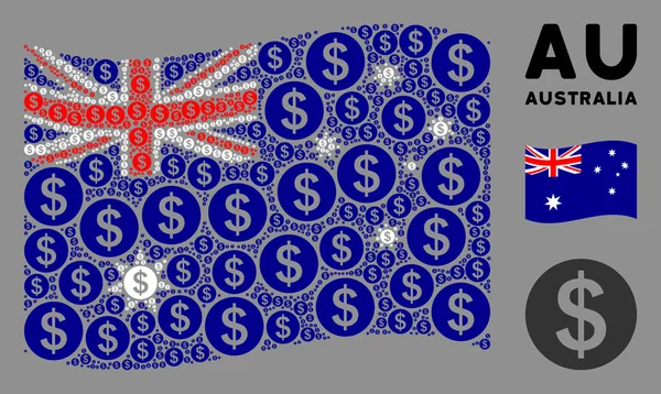 Schwenken australische Flagge Muster von Geldstücken — Stockvektor