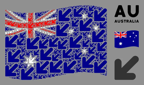 Waving Australia Flag Pattern of Arrow Down Left Items — ストックベクタ