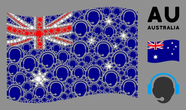 Waving Australia Flag Mintája Operator Head tételek — Stock Vector