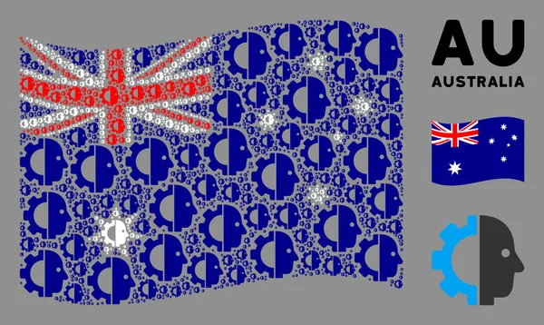 Waving Australia Flag Mintája Cyborg Head ikonok — Stock Vector