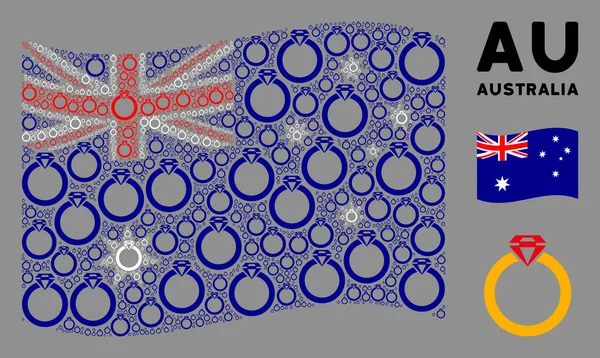 Integetés Ausztrália zászló minta Ruby Ring tételek — Stock Vector