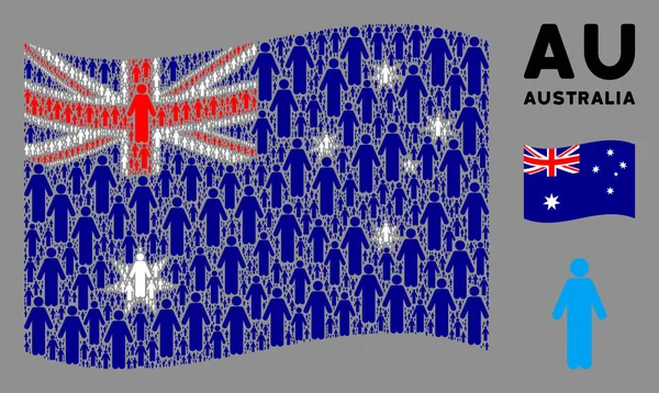 Acenando Bandeira da Austrália Composição de ícones de pessoa homem — Vetor de Stock