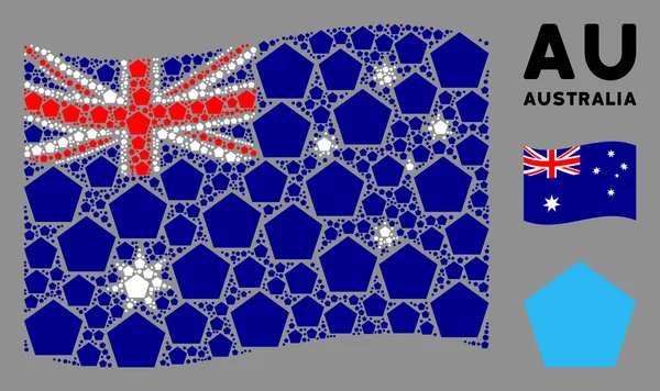 Integetett Ausztrália zászló Mozaik töltött Pentagon ikonok — Stock Vector