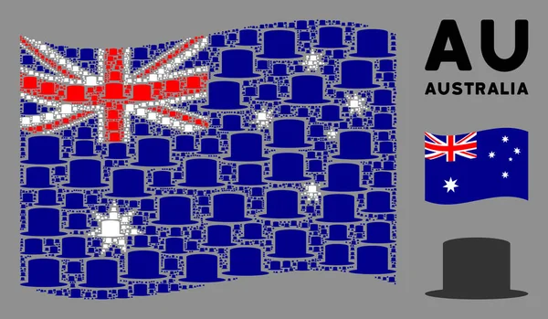 Waving Australia Flag Pattern of Gentleman Hat Icons — Stock Vector