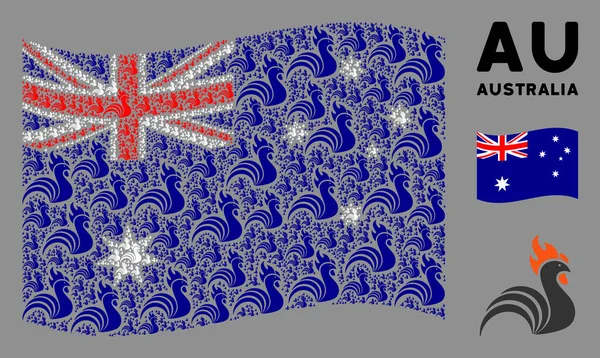 Integetés Ausztrália zászló kollázs kakas ikonok — Stock Vector