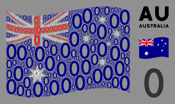 Waving Australia Flag Pattern of Zero Digit Items — Stock Vector
