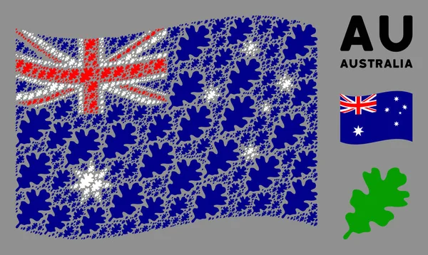 Размахивая австралийским флагом, композиция из дубовых листьев — стоковый вектор