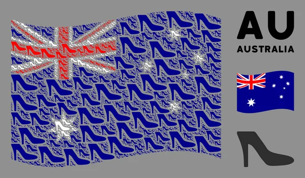 Ondeando la bandera de Australia mosaico de Lady Shoe iconos — Archivo Imágenes Vectoriales
