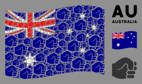 Schwenken australische Flagge Mosaik von Faust-Ikonen — Stockvektor
