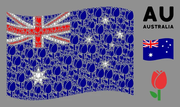 Integetés Ausztrália zászló Mosaic of Tulip Tételek — Stock Vector