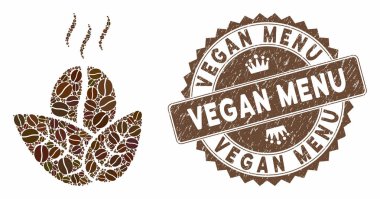 Kahve Mozaik Organik Kahve Grunge Vegan Menü Damgası