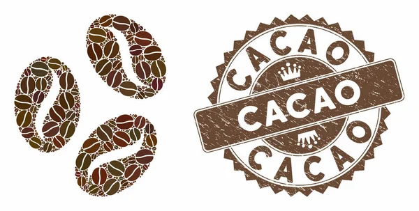 Фасоль кофи с печатью какао — стоковый вектор