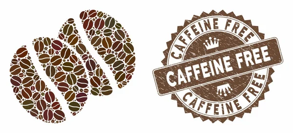 Café Collage grains de café avec texture sans caféine Sceau — Image vectorielle