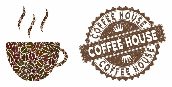 Café Collage tasse de café avec timbre de café rayé — Image vectorielle