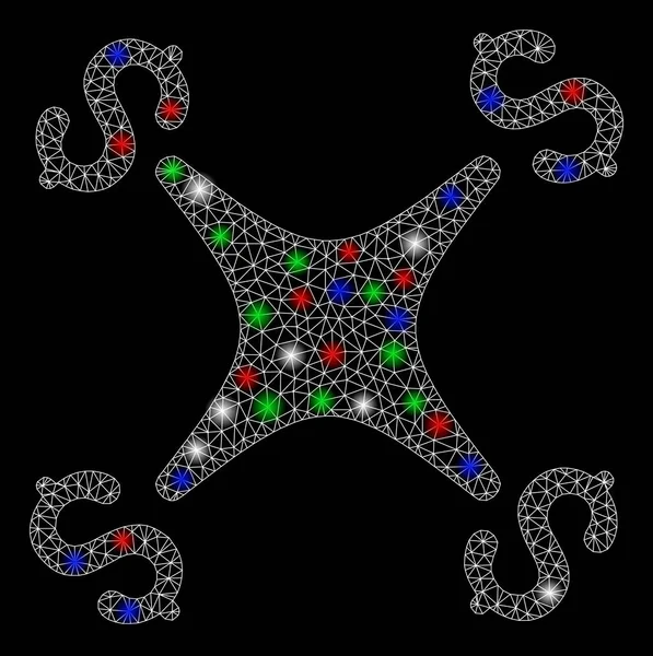 Drone de negocios con marco de alambre de malla brillante con puntos de luz — Vector de stock