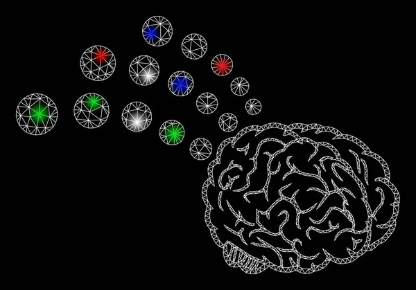 Interface radio de cerveau de carcasse de maille lumineuse avec des taches de fusée éclairante — Image vectorielle