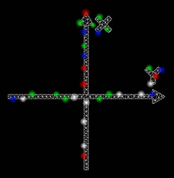 Ejes cartesianos brillantes de malla 2D con puntos de luz — Vector de stock