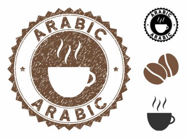 Grunge Textured Arabic Stamp Seal with Coffee Cup