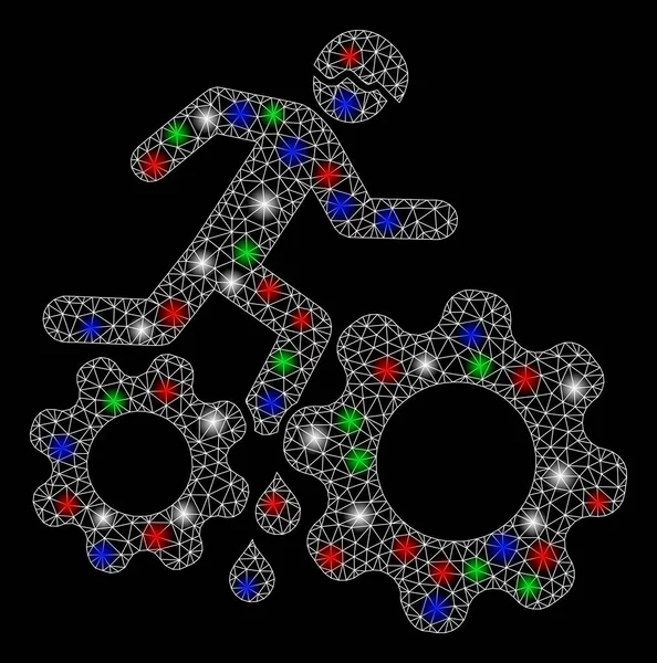 Accident de travail d'engrenage de sang de maille lumineuse 2D avec des taches de fusée éclairante — Image vectorielle