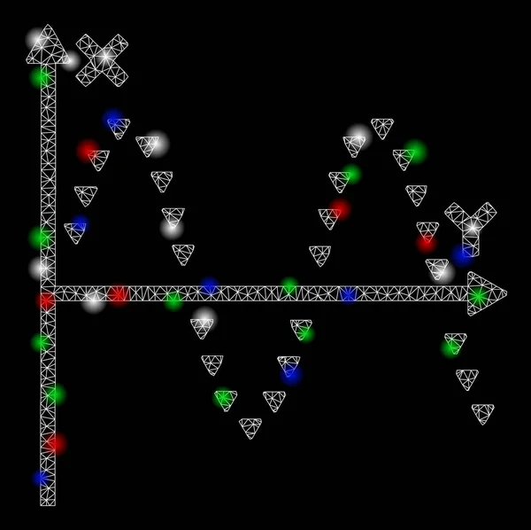 Carcasa de malla brillante Parcela de seno punteada con manchas de luz — Vector de stock