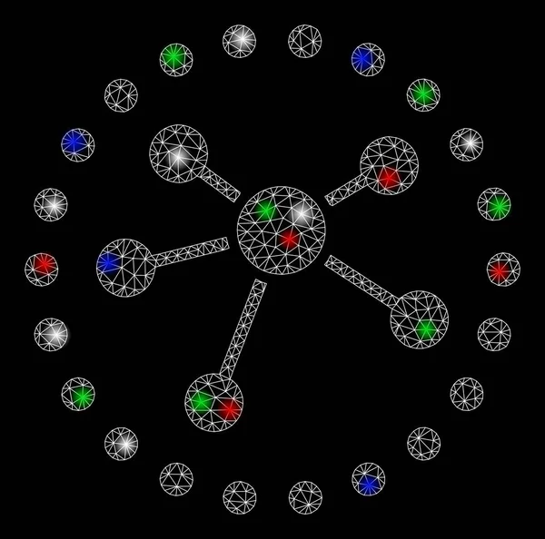 Luminoso Mesh Wire Frame Links Diagramma con punti flash — Vettoriale Stock