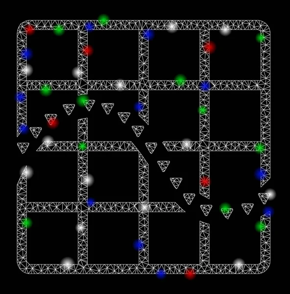 Gráfico de funciones punteadas 2D de malla brillante con puntos de luz — Vector de stock